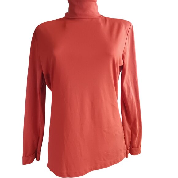 Vintage Women's Medium Turtleneck Blouse Burnt Orange 1970's Back Zipper Boho - Picture 3 of 7